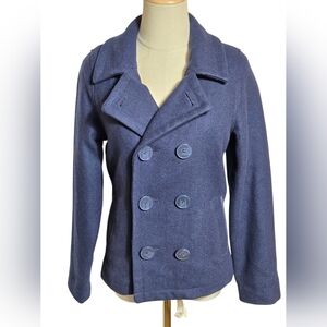 Johnnie B Double-Breasted Navy Blue Wool Blend Peacoat